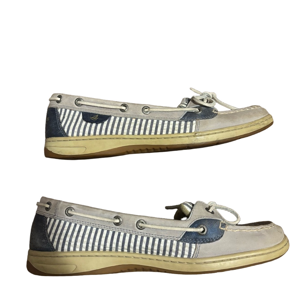 Sperry blue and grey striped boat shoes